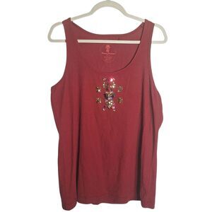 Tommy Bahama Sequin Tank Top Red Cotton Blend Stretchy Casual Womens XL